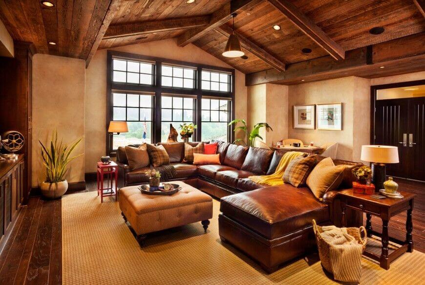 living room ideas with leather furniture when matched with an all-wood rustic arched ceiling, this leather MNCALWP
