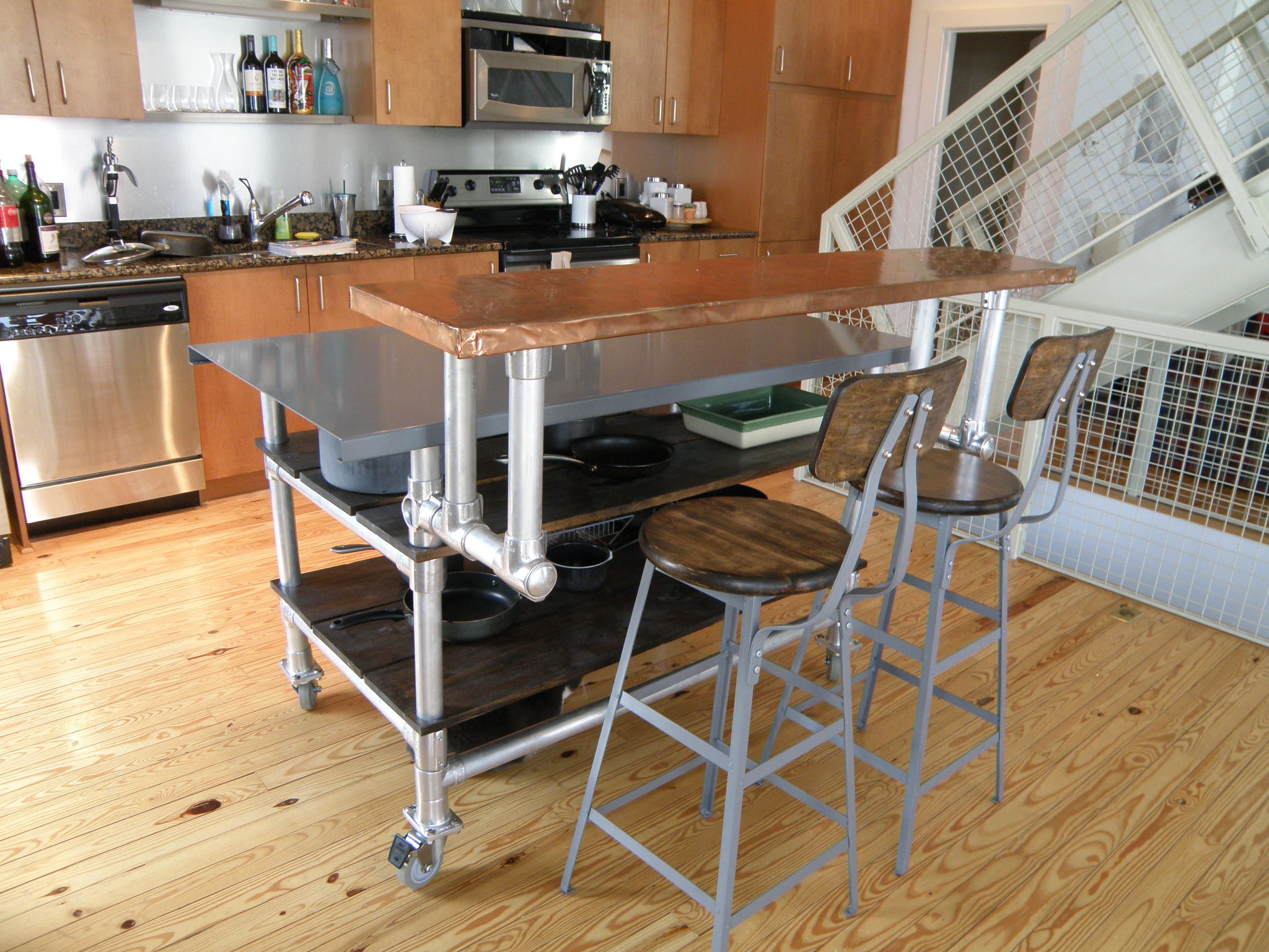 movable kitchen island with breakfast bar furniture industrial breakfast bar stools with copper countertop rolling HINUBBS