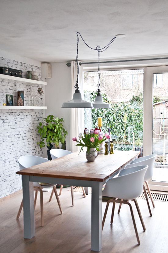 pendant lighting over dining room table two industrial pendant lights over the dining table. image via FRILYVM