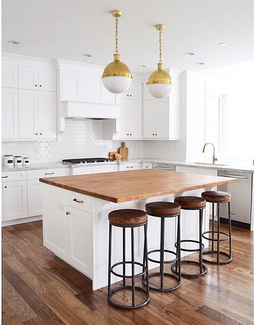 white kitchen island with butcher block top FEQBYVF