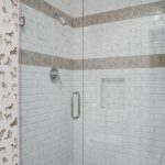 White Shower Tiles with Taupe Border Accent Tiles - Transitional