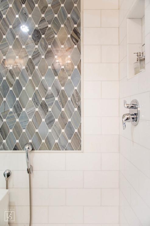 Gray Marble DIamond Pattern Shower Accent Tiles - Transitional