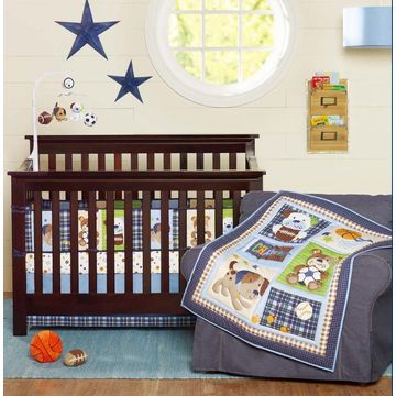 China Luxury quilted newborn baby boys' crib bedding set, dog and