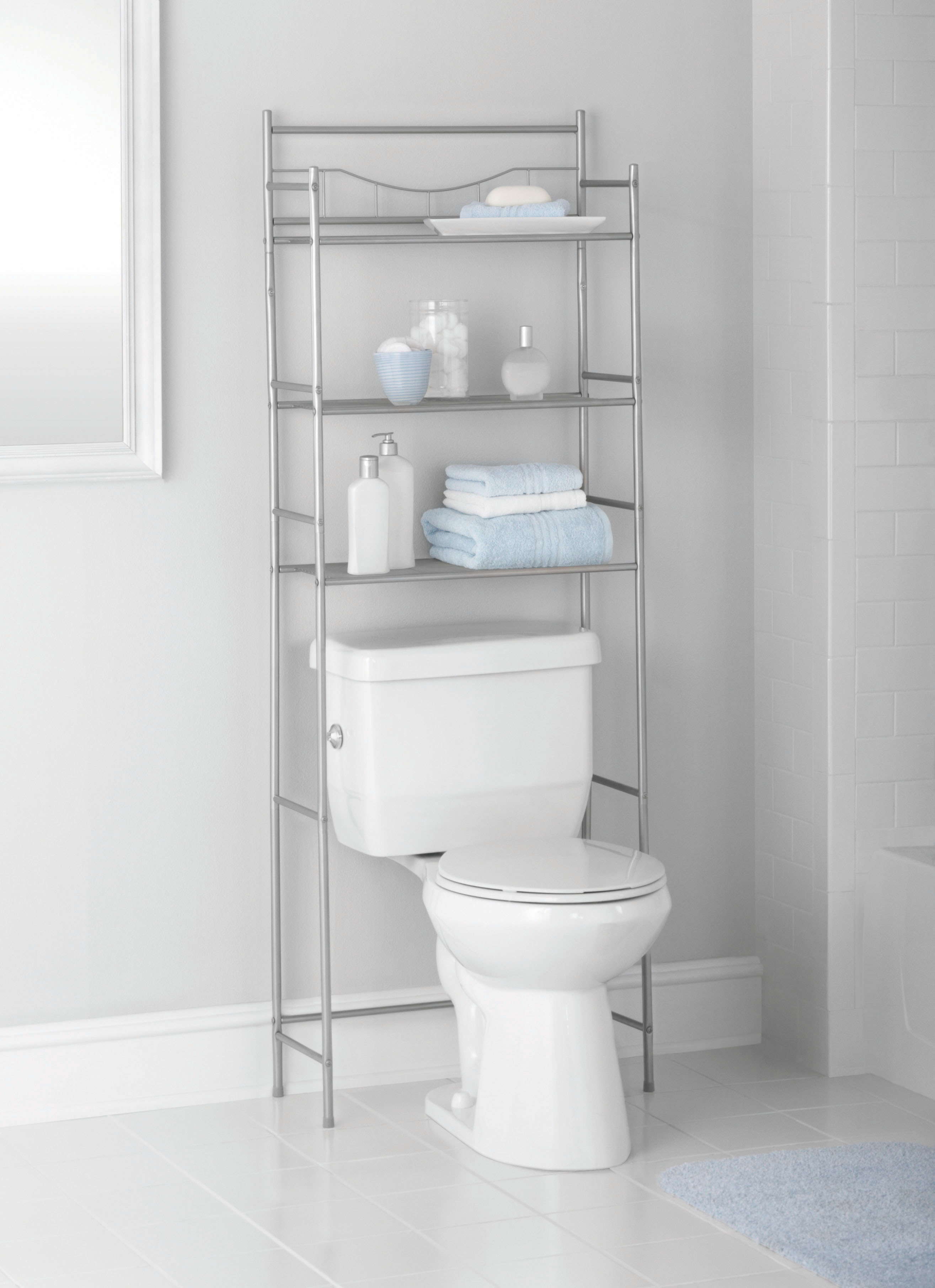 Mainstays 3-Shelf Bathroom Space Saver with Liner, Satin Nickel Finish