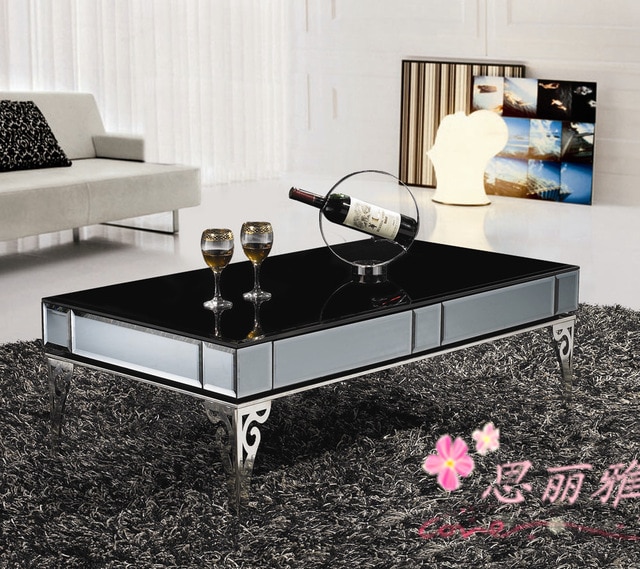 metal coffee table /coffee table for living room/black glass coffee