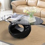 Amazon.com: Mecor Black Oval Glass Coffee Table with Round Hollow
