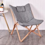 Giantex Home Outdoor Folding Butterfly Chair Seat Wood Frame Gray