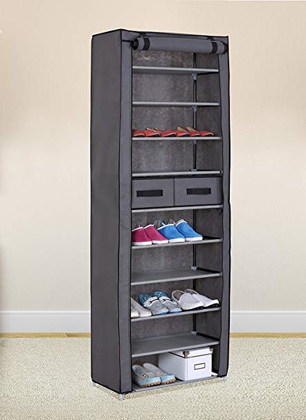 Amazon.com: Grey 10 Tiers Shoe Rack with Dustproof Cover Closet Shoe