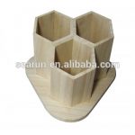 Custom 3 Slot Wood Desk Tidy Plain Wooden Hexagonal Pencil Pen