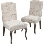 Crown Back French Script Beige Fabric Dining Chairs, Set of 2