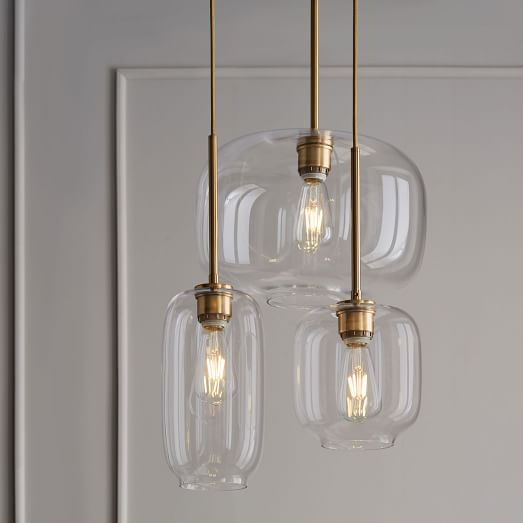 Sculptural Glass Pebble 3-Light Chandelier - Mixed (Clear) | west elm