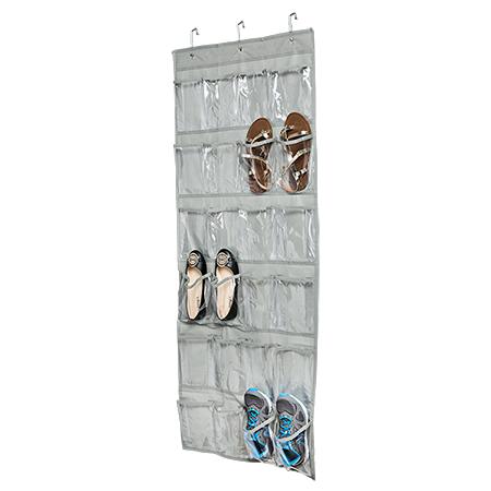 24-Pocket Over-The-Door Hanging Shoe Organizer, Grey