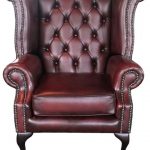 Chesterfield Queen Anne High Back Armchair Genuine Leather Antique