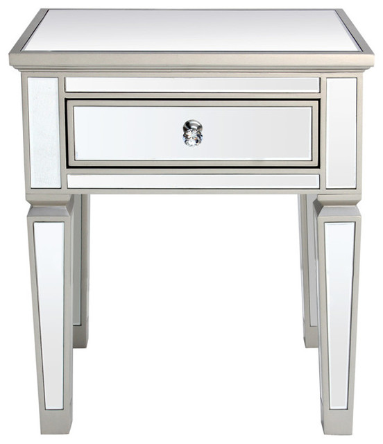 Louis 1-Drawer Mirrored Side Table - Transitional - Nightstands And