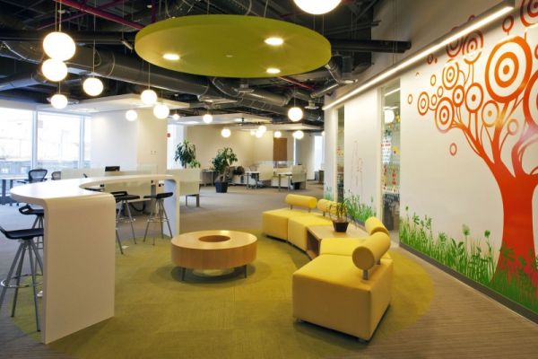 Colorful corporate office interior design by Space Architecture