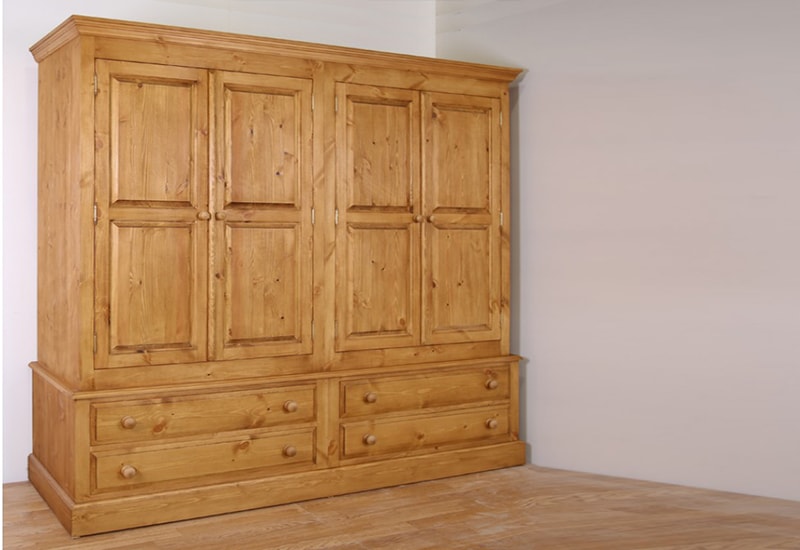 Solid Pine 4 Door Wardrobe With Drawers In 4 Sizes | Furniture4YourHome