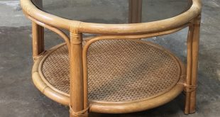 Mid-Century Rattan Coffee Table with Glass Top