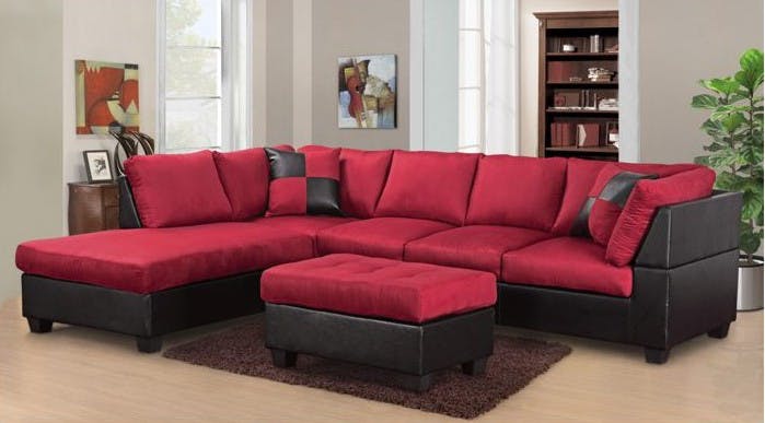 Master Furniture Living Room Two-tone red sectional sofa. 2327 - The