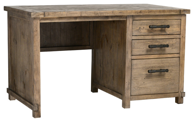 Kosas Quincy Reclaimed Pine 3 Drawer Desk - Rustic - Desks And