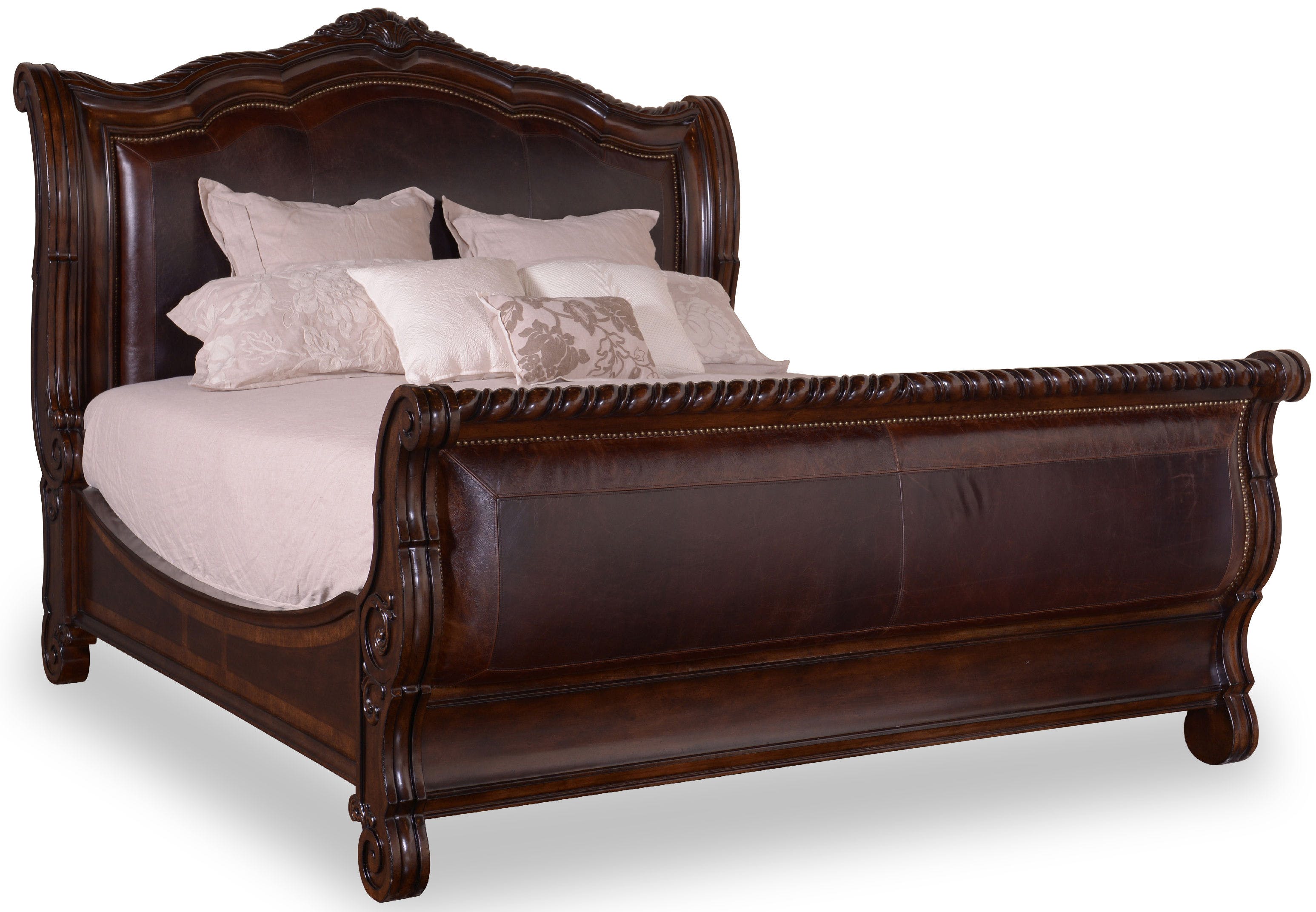 Bedroom Valencia Leather Upholstered King Sleigh Bed