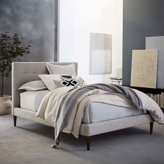 Grid-Tufted Upholstered Tapered Leg Bed | west elm