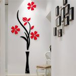 New Beautiful Design Red The Plum Flower Vase Acrylic Art Sticker 3D