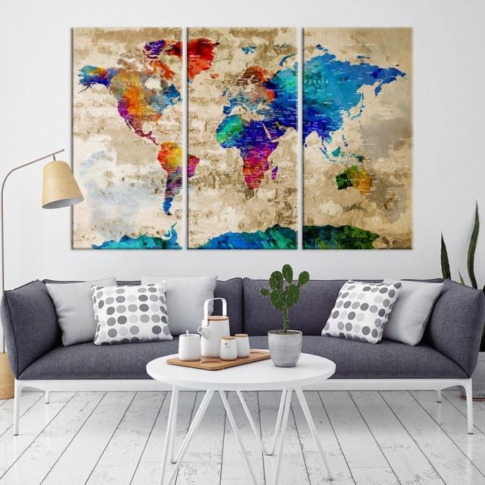 40757 - World Map Wall Art- World Map Canvas- World Map Print- World