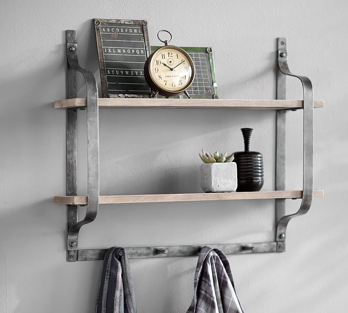 Rustic Pine Shelf with Hooks | Pottery Barn