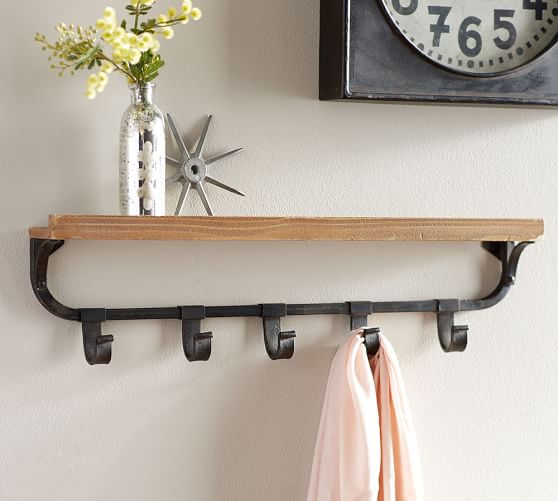 Wall Shelf with Flat Iron Hooks | Pottery Barn