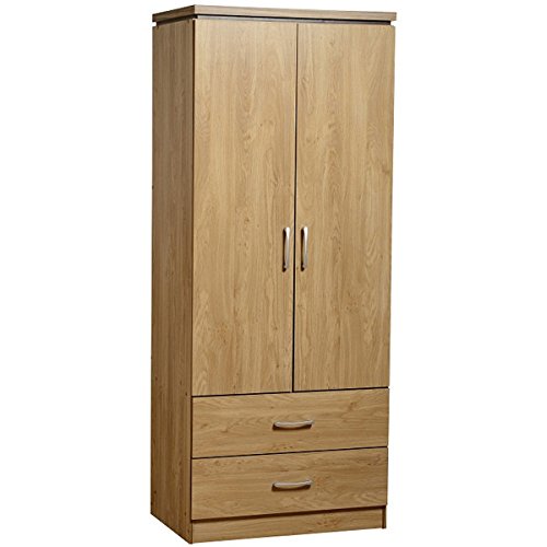 Charles 2 Door 2 Drawer Wardrobe in Oak Effect Veneer with Walnut