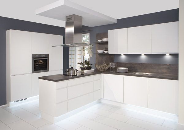 white gloss kitchen with grey worktops - Google Search | home