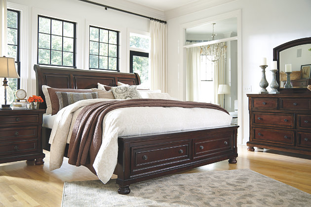 Porter Queen Sleigh Bed with Mirrored Dresser and Chest | Ashley .