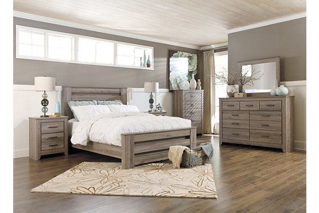 Zelen Queen Panel Bed with Dresser Mirror and Nightstand | Ashley .