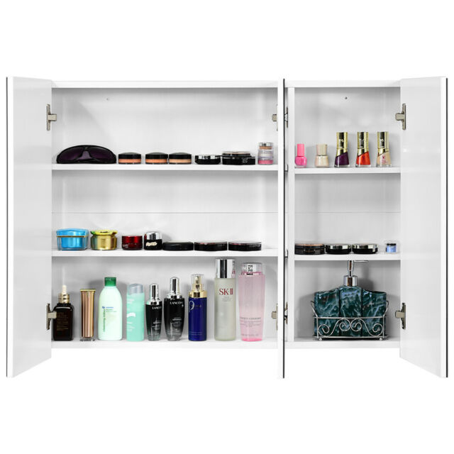 36" Wide Wall Mount Mirrored Bathroom Medicine Cabinet Organizer .