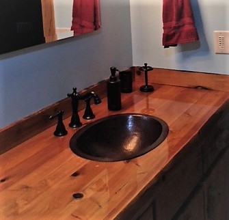 19" Oval Copper Bath Sink in Wooden Countertop | Vanity Sin