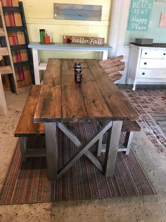 Rustic Wooden Farmhouse Table Set with Provincial Brown Top | Etsy .