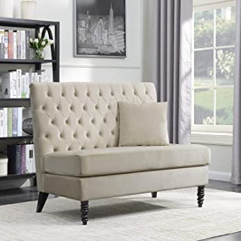 Amazon.com: BELLEZE Beige Velvet Modern Loveseat Bench Sofa Tufted .