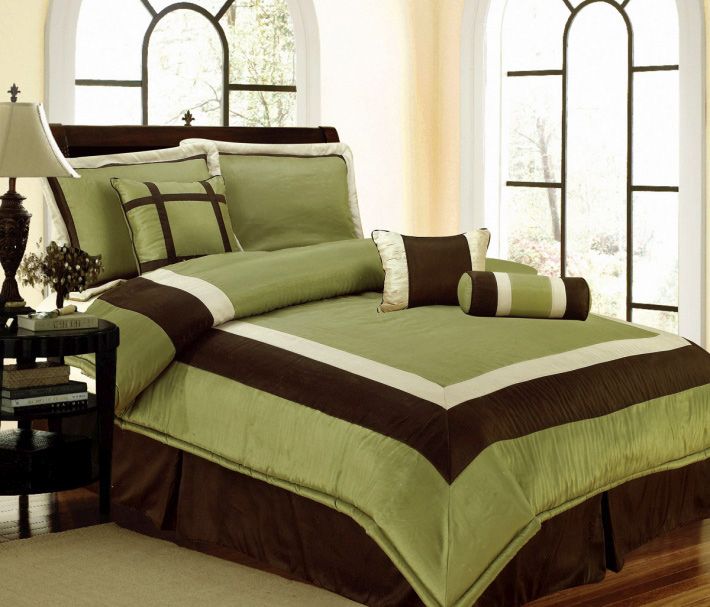 NEW Bedding Sage Green Brown White Hampton Comforter Set-Queen,Cal .