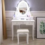 Amazon.com: SSLine White Vanity Table Stool Set with Lighted .