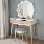 Amazon.com: Tribesigns Vanity Set with Round Lighted Mirror, Wood .