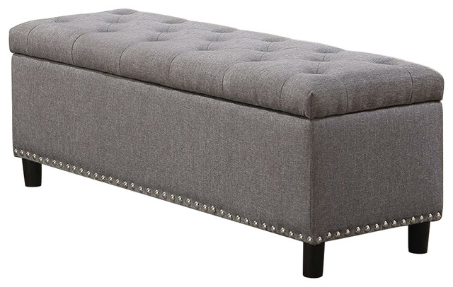 Grey Linen 48-inch Bedroom Storage Ottoman Bench Footrest .