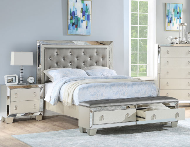 uptown glamour silver tufted storage bench foot board bedroom .