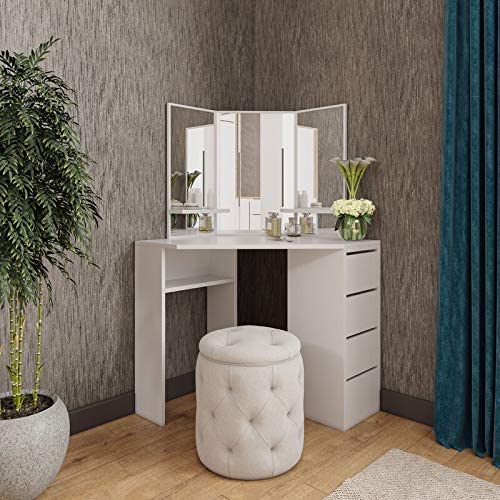 Amazon.com: Victory Corner Makeup Vanity Table White Makeup Desk .