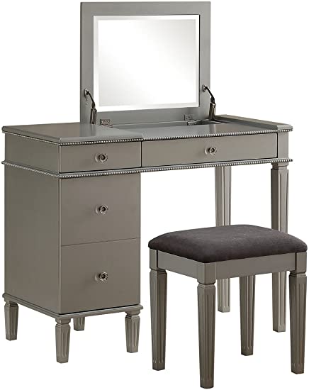 Amazon.com: Linon Alexandria Bedroom Vanity Set in Silver .