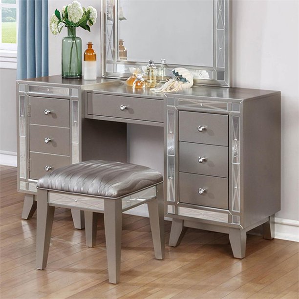 Kingfisher Lane 2 Piece Bedroom Vanity Set in Metallic Mercury .