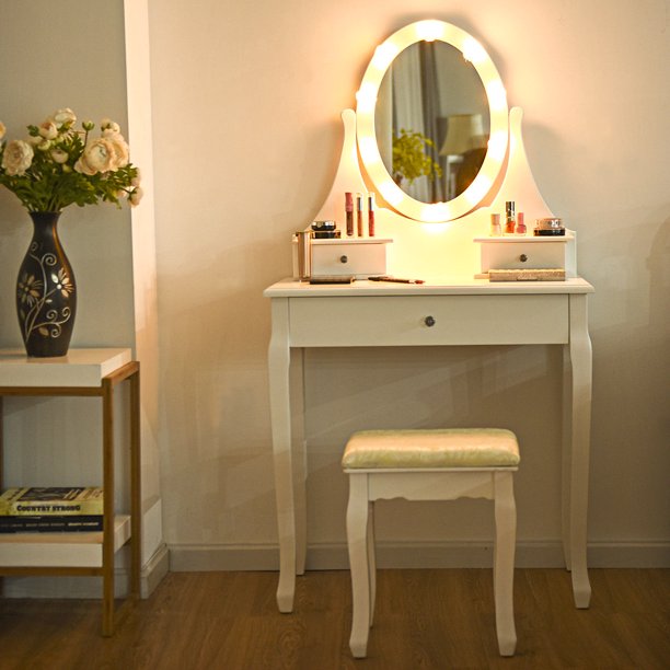 Gymax 3 Drawers Bedroom Vanity Makeup Dressing Table Stool Set .