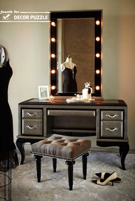 luxury gray classic dressing table with mirror lights Top catalog .