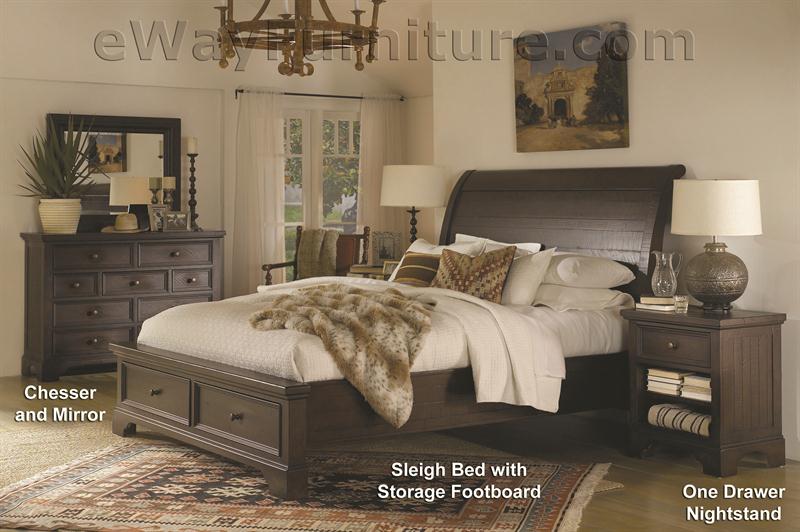 New Country Solid Wood Storage Sleigh Bed Bedroom S