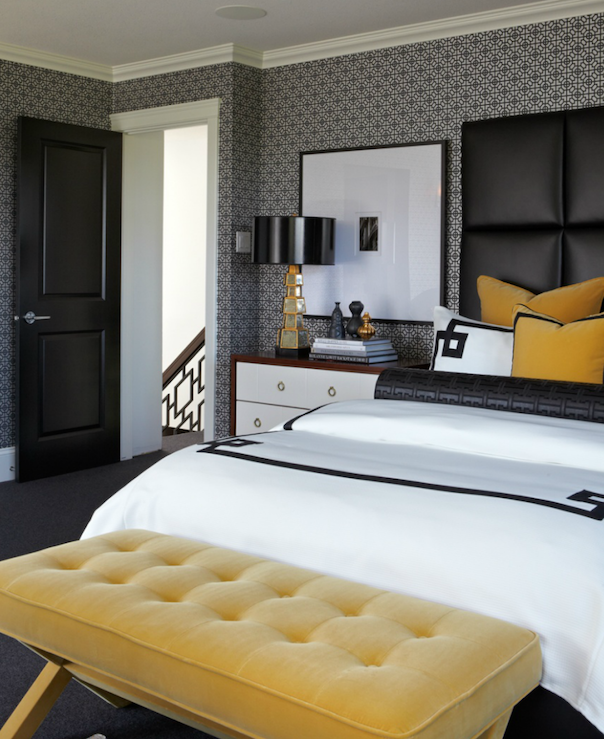 Black White and Yellow Bedroom Ideas - Contemporary - bedroom .