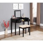 Linon Home Decor Black Bedroom Vanity Table with Butterfly Bench .